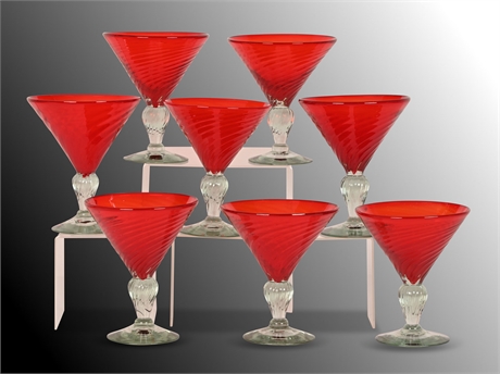 Set 8 Bright and Beautiful Red Martini Glasses