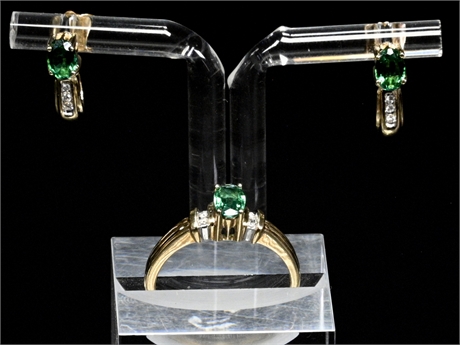 10k Tourmaline & Diamond Earring & Ring Set
