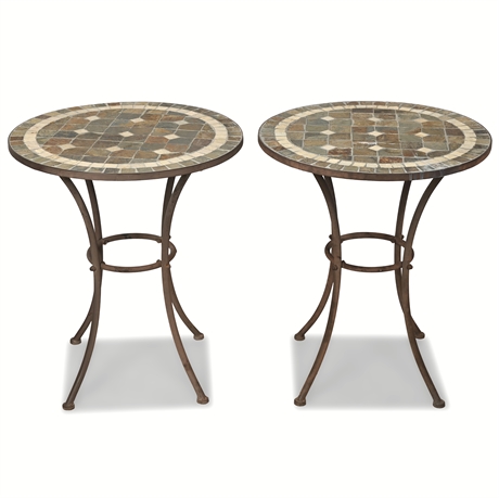 Pair 28" Stone Top Patio Tables