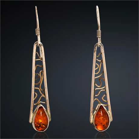 Baltic Amber & Sterling Silver Teardrop Earrings