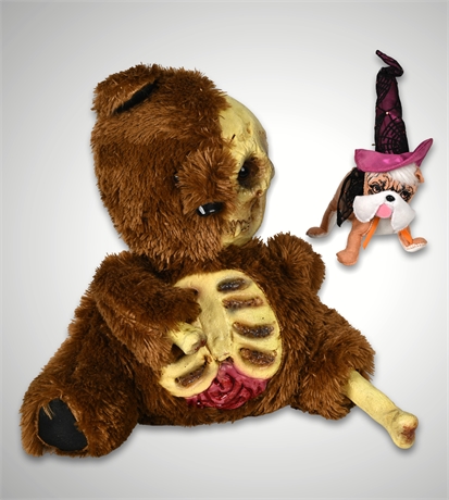 🎃 Annalee Witch Dog Plush (2018) + Zombie Teddy Bear Horror Plush