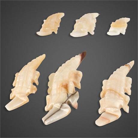 (6) Miniature Alabaster Alligator Carvings – Handcrafted Stone Figures