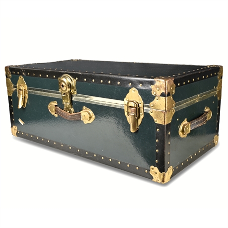 Vintage Lang Steamer Trunk – Brass Tone & Steel Hardware, Leather Handles