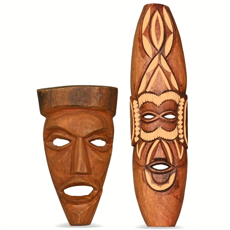 (2) Hand Carved Wood Masks