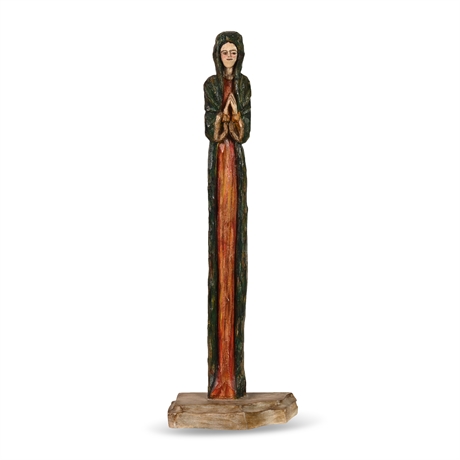 Vintage Carved Virgen de Guadalupe Sculpture by E. Turrietta