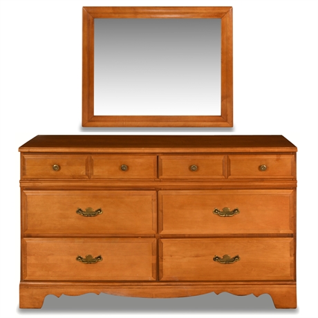 Classic Rock Maple Six Drawer Dresser and Mirror