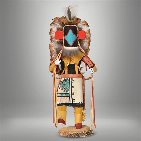 “Starchaser” Kachina Doll by M. A. Brodie — Navajo, Hand-Carved with Feathers