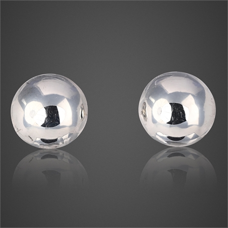 Sterling Silver Button Stud Earrings, Marked Ster., .59"