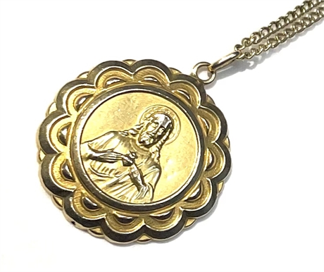 18K Gold Religious Medallion with Substantial Chain