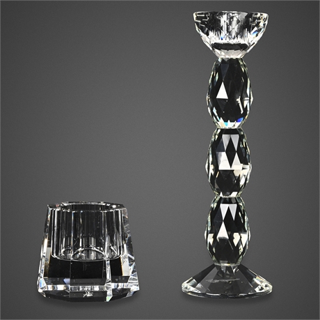 Signed Oleg Cassini Crystal Candlestick & Votive Holder Set