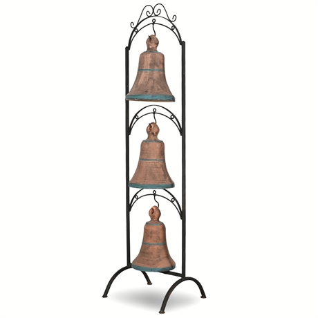 Rustic Terracotta Bell Tower – Wrought Iron Stand Décor