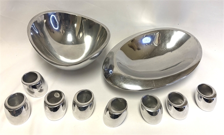 Nambe Lot of 2 Bowl and 8 Napkin Rings
