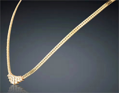 14K Foxtail Herringbone Diamond Necklace