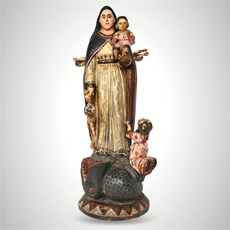 Madre Protectora Folk Santos — Polychrome, Multi-Figure, c. 1900