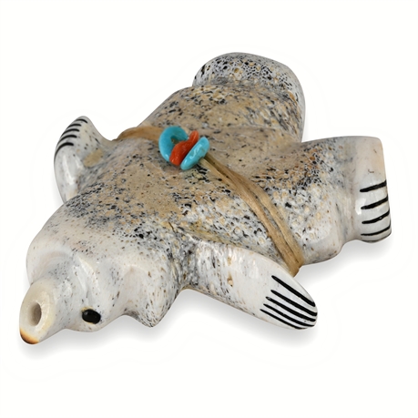 Claudia Peina Zuni Bear Fetish — Signed CPZ, Antler, Turquoise & Coral, 2"