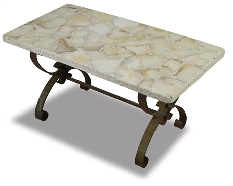 Rustic Stone & Wrought Iron Side Table