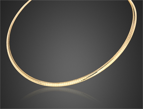 14K Italian Yellow Gold Omega Necklace – 27.91g, 16", Classic Tubular Design