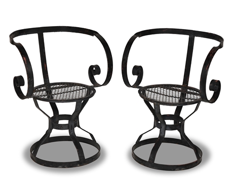 Pair Vintage Heavy Wrought Iron Chairs