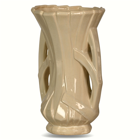 Vintage 12" McCoy White Ribbon Vase