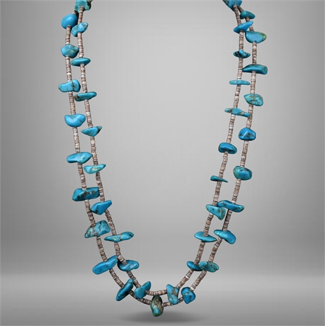 Double Strand Chunky Turquoise Heishi Necklace