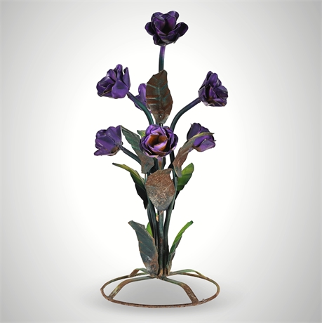 Handcrafted Iron Purple Rose Sculpture — A Winter Bouquet in Bold Violet