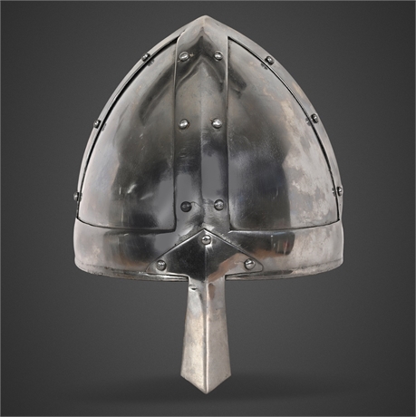 Norman-Style Riveted Steel Spangenhelm with Nasal Guard, Medieval Reproduction