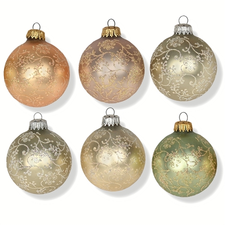 6 Gold Glitter Lace Designs Glass Ornaments by Krebs