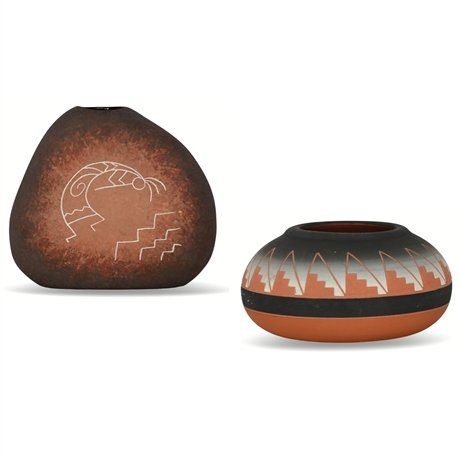 Sgraffito Style Southwest Pot & High Elk Sioux Pot