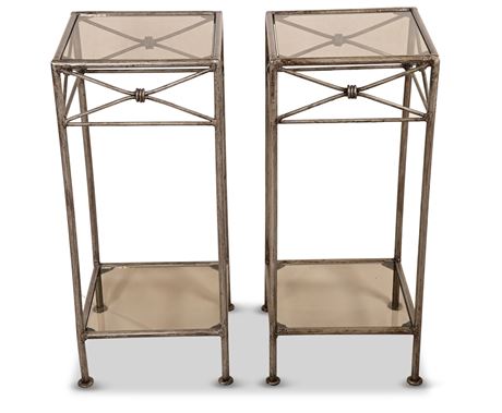 (2) 22" Iron and Glass "Medici" Side Tables