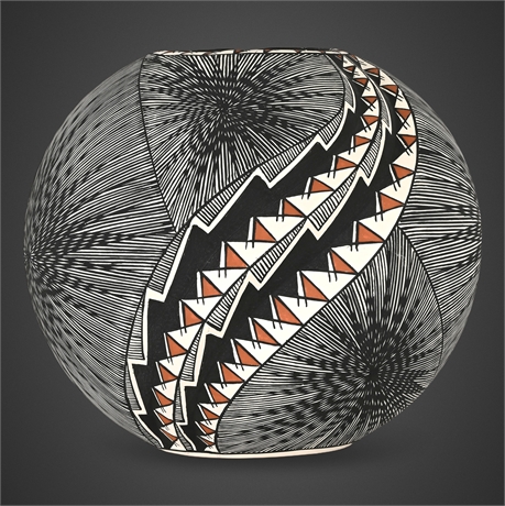 Dorothy Sanchez Acoma Pueblo Pottery Jar — Fine Line & Geometric Design