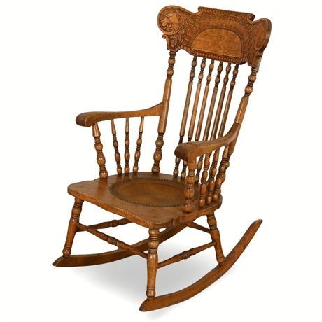 Antique Oak Carved Back Rocker