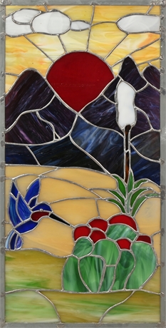 Desert Landscape with Hummingbird Stained Glass Panel