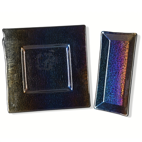 Stunning Fused Glass Plate & Tray Set with Dichroic Finish