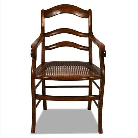 19th Century Oak Armchair with Caned Seat