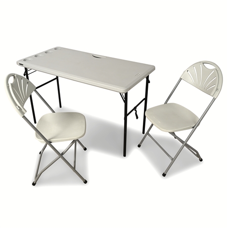 Lifetime Folding Table Set, Model 80813 — with 2 Chairs, 4 Cup Holders