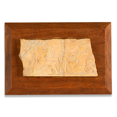 Greco-Roman Style Carved Stone Muse Relief Plaque on Walnut Mount