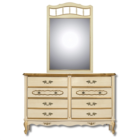 French Provincial 6-Drawer Dresser with Mirror