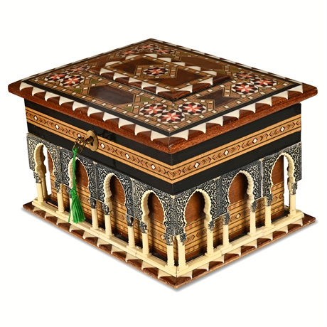 V. Molero Granada Inlaid Moorish Box w/ Key, Spain 1970s