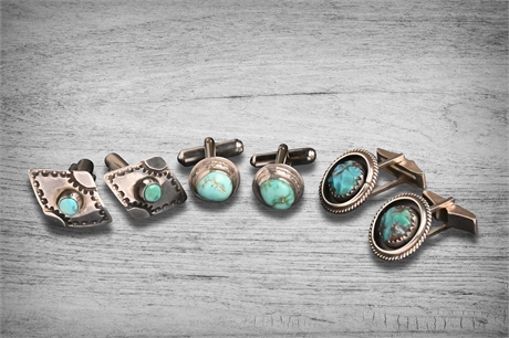Navajo & Sterling Turquoise Cuff Links