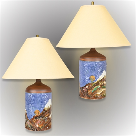 Pair Tim Wierville White Mountain Pottery Sculpted Ceramic Lamps