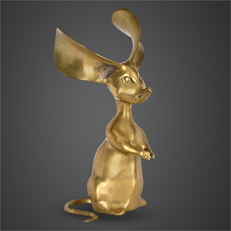 Hand-Hammered Brass Folk Art Mouse Sculpture, Mid-Century
