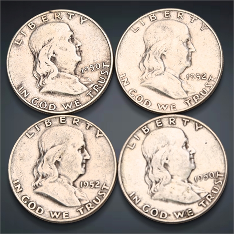 1950 & 1952 (4) Franklin Silver Half Dollars