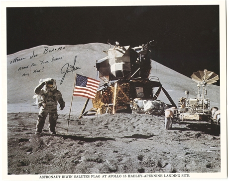 James Irwin Signed Apollo 15 NASA Photog — "Reach for Your Dreams, Aim High!"