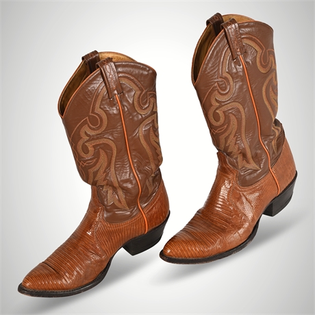 Tony Lama 8850 Men’s Brown Lizard Skin Cowboy Boots, Size 9D
