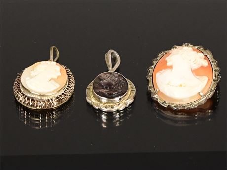 Vintage  Silver Cameo Pendants & Brooches