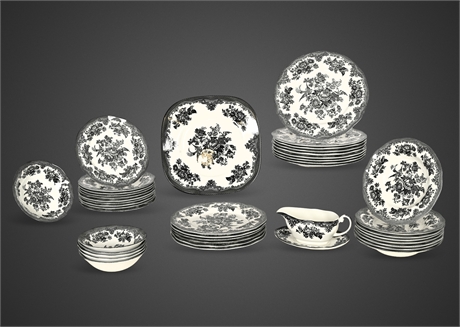 Johnson Bros Asiatic Pheasant Black & White 41-Piece Dinnerware Set