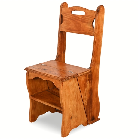 Vintage Folding Library Chair/Step Stool – Solid Pine Construction