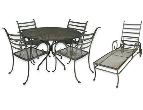Heavy Iron Vintage Patio Set — Table, 4 Chairs & Chaise, Salterini Style