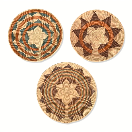 Coiled Basketry Trays, Set of 3 — Star & Diamond Patterns