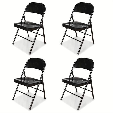 (4) Black All-Steel Folding Chairs – Perforated Panels